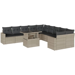 vidaXL Salon de jardin 11 pcs avec coussins gris clair résine tressée pas cher