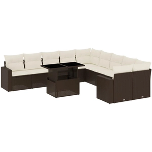 vidaXL Salon de jardin et coussins 11 pcs marron résine tressée pas cher