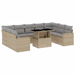vidaXL Salon de jardin avec coussins 10 pcs beige résine tressée pas cher