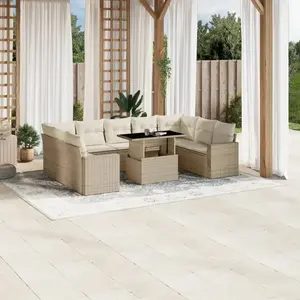 vidaXL Salon De Jardin Avec Coussins 10 Pcs Beige Résine Tressée pas cher