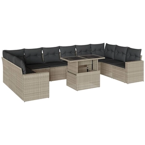 vidaXL Salon de jardin 11 pcs avec coussins gris clair résine tressée pas cher
