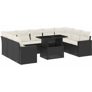 vidaXL Salon de jardin 10 pcs avec coussins noir résine tressée pas cher