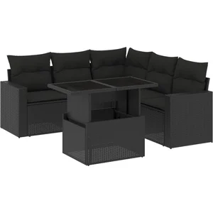 vidaXL Salon de jardin 6 pcs avec coussins noir résine tressée pas cher