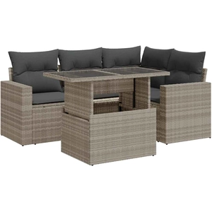 vidaXL Salon de jardin 5 pcs avec coussins gris clair résine tressée pas cher