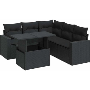 vidaXL Salon de jardin 6 pcs avec coussins noir résine tressée pas cher