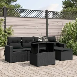 vidaXL Salon de jardin 6 pcs avec coussins noir résine tressée pas cher