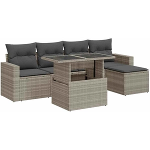 vidaXL Salon de jardin 6 pcs avec coussins gris clair résine tressée pas cher
