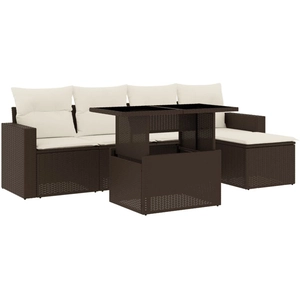 vidaXL Salon de jardin avec coussins 6 pcs marron résine tressée pas cher