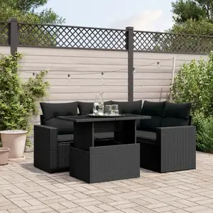 vidaXL Salon de jardin 5 pcs avec coussins noir résine tressée pas cher