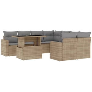 vidaXL Salon de jardin avec coussins 9 pcs beige résine tressée pas cher