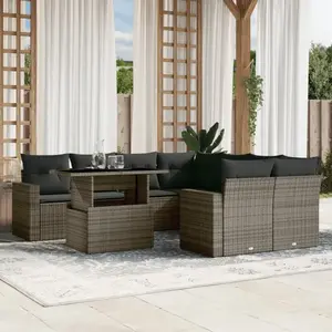 vidaXL Salon de jardin 9 pcs avec coussins gris résine tressée pas cher