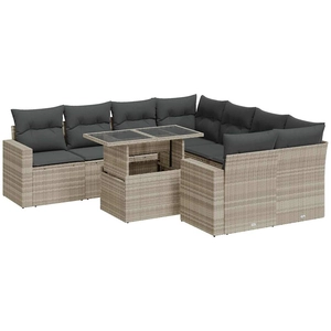 vidaXL Salon de jardin 9 pcs avec coussins gris clair résine tressée pas cher