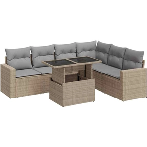 vidaXL Salon de jardin avec coussins 7 pcs beige résine tressée pas cher
