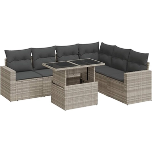 vidaXL Salon de jardin avec coussins 7 pcs gris clair résine tressée pas cher