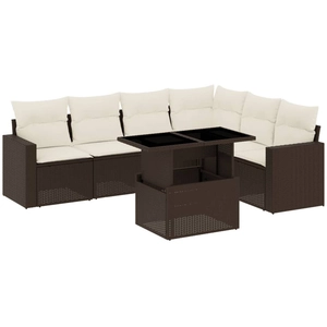 vidaXL Salon de jardin avec coussins 7 pcs marron résine tressée pas cher
