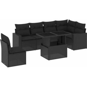 vidaXL Salon de jardin 7 pcs avec coussins noir résine tressée pas cher