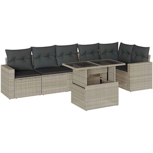vidaXL Salon de jardin avec coussins 7 pcs gris clair résine tressée pas cher