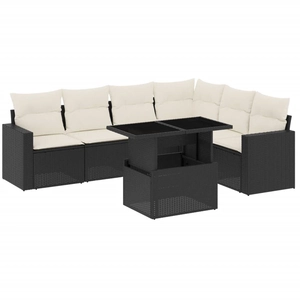 vidaXL Salon de jardin 7 pcs avec coussins noir résine tressée pas cher