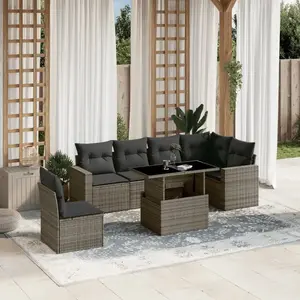 vidaXL Salon de jardin avec coussins 7 pcs gris résine tressée pas cher