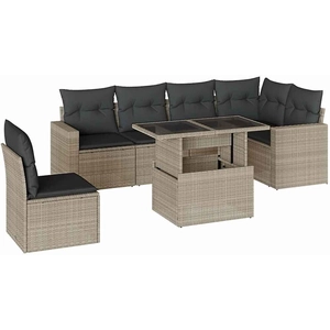 vidaXL Salon de jardin avec coussins 7 pcs gris clair résine tressée pas cher