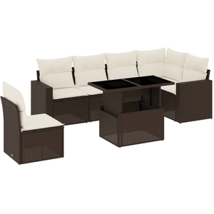 vidaXL Salon de jardin avec coussins 7 pcs marron résine tressée pas cher