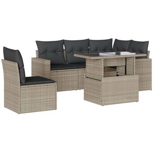 vidaXL Salon de jardin 6 pcs avec coussins gris clair résine tressée pas cher