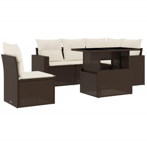 vidaXL Salon de jardin avec coussins 6 pcs marron résine tressée pas cher