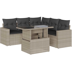 vidaXL Salon de jardin 6 pcs avec coussins gris clair résine tressée pas cher