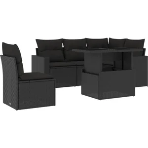 vidaXL Salon de jardin 6 pcs avec coussins noir résine tressée pas cher