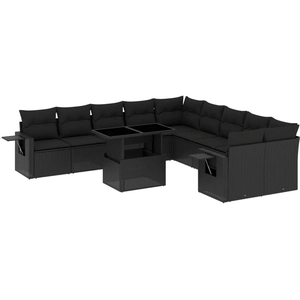 vidaXL Salon de jardin 11 pcs avec coussins noir résine tressée pas cher