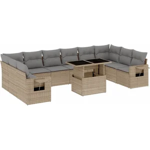 vidaXL Salon de jardin 11 pcs avec coussins beige résine tressée pas cher