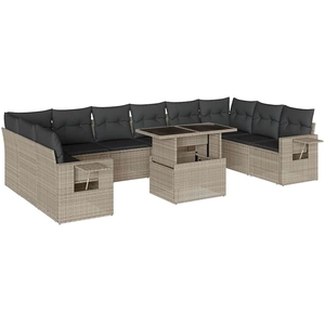 vidaXL Salon de jardin 11 pcs avec coussins gris clair résine tressée pas cher