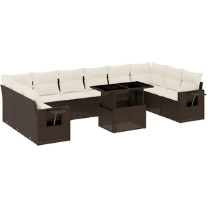 vidaXL Salon de jardin et coussins 11 pcs marron résine tressée pas cher