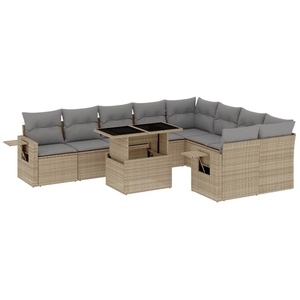 vidaXL Salon de jardin avec coussins 10 pcs beige résine tressée pas cher