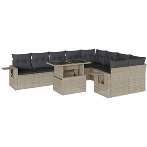 vidaXL Salon de jardin avec coussins 10 pcs gris clair résine tressée pas cher