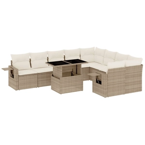 vidaXL Salon de jardin avec coussins 10 pcs beige résine tressée pas cher