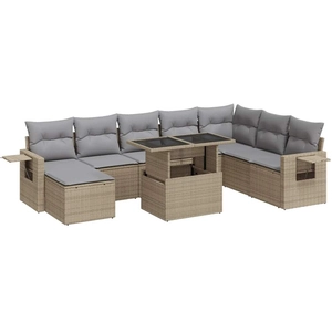vidaXL Salon de jardin avec coussins 9 pcs beige résine tressée pas cher