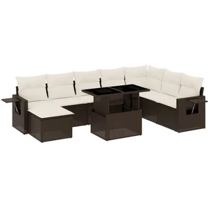 vidaXL Salon de jardin avec coussins 9 pcs marron résine tressée pas cher