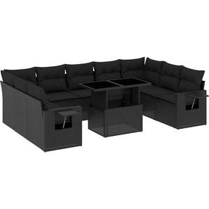 vidaXL Salon de jardin 10 pcs avec coussins noir résine tressée pas cher