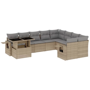 vidaXL Salon de jardin avec coussins 10 pcs beige résine tressée pas cher