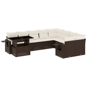 vidaXL Salon de jardin 10 pcs avec coussins marron résine tressée pas cher