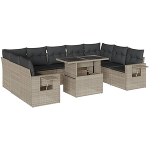 vidaXL Salon de jardin avec coussins 10 pcs gris clair résine tressée pas cher