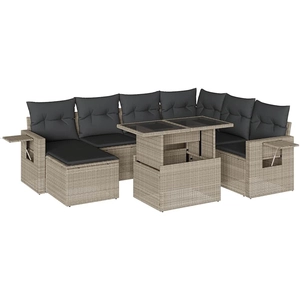 vidaXL Salon de jardin 8 pcs avec coussins gris clair résine tressée pas cher