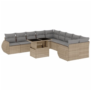 vidaXL Salon de jardin 11 pcs avec coussins beige résine tressée pas cher