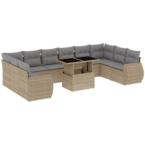 vidaXL Salon de jardin 11 pcs avec coussins beige résine tressée pas cher