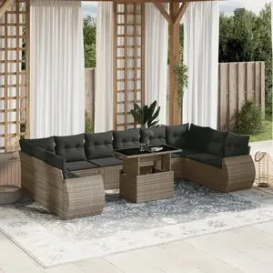 vidaXL Salon de jardin 11 pcs avec coussins gris résine tressée pas cher