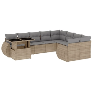 vidaXL Salon de jardin avec coussins 10 pcs beige résine tressée pas cher