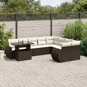 vidaXL - 10-delige - Loungeset - met - kussens - poly - rattan - bruin pas cher