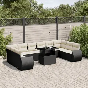 vidaXL Salon de jardin 11 pcs avec coussins noir résine tressée pas cher