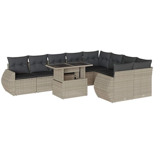 vidaXL Salon de jardin avec coussins 10 pcs gris clair résine tressée pas cher